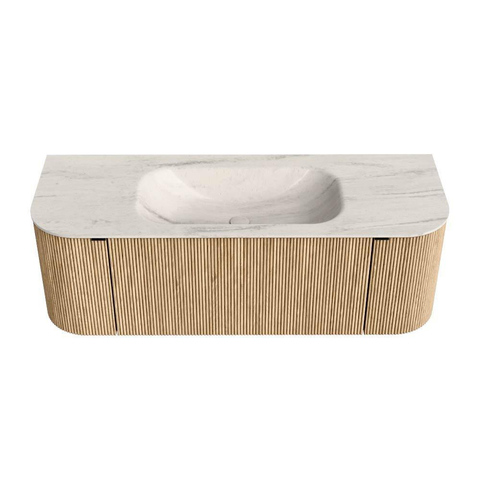 MONDIAZ KURVE-DLUX Meuble de salle de bains 130cm arrondi Gauche + Droite couleur Oak avec 1 tiroir et 2 portes. Lavabo BIG SMALL Central 1 trou de robinet Meli. SW1431590