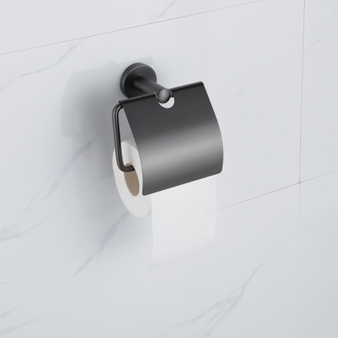 Fortifura Calvi toiletrolhouder - met klep - PVD - geborsteld gunmetal (antraciet) SW1183147