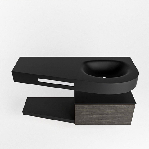 MONDIAZ RIVA Badkamermeubelset - 120x50x30cm - 1 lade - MDF Dark Brown mat - push to open - 1 kraangat - wasbak rechts - solid surface urban SW702577
