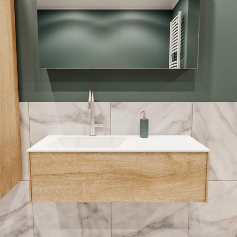 MONDIAZ LUSH Ensemble de meuble salle de bain - 100cm - 1 tiroir - lavabo cloud - vasque à gauche - 1 trou de robinet - chêne blanchi SW409367