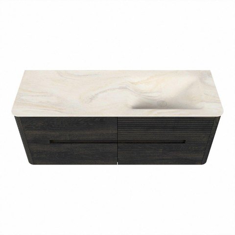 Mondiaz CIRO-DLUX Badkamermeubelset - 130x45x50cm - Solid surface wastafel Ostra - 1 wasbak Rechts - zonder kraangaten - 4 lades - Shadow SW1532467