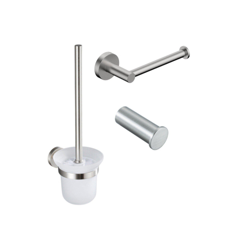 Fortifura Calvi Toiletset 3-delig - toiletrolhouder - zonder klep - toiletborstel - handdoekhaak enkel rond - PVD - geborsteld RVS SW1248380