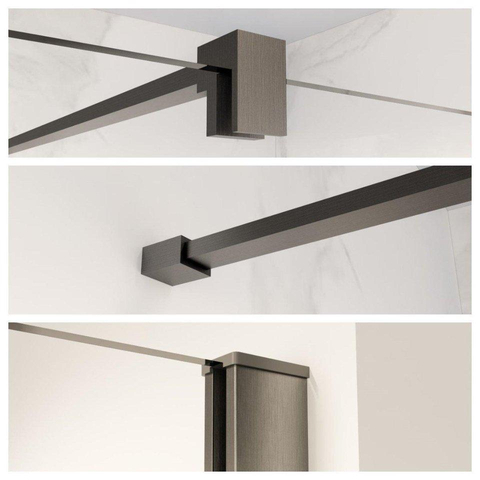 Fortifura Galeria Halfhoge Inloopdouche - 100x80cm - helder - glas - 8mm - nano - met profiel en stabilisatiestang - PVD - gunmetal geborsteld (antraciet) SW1248295
