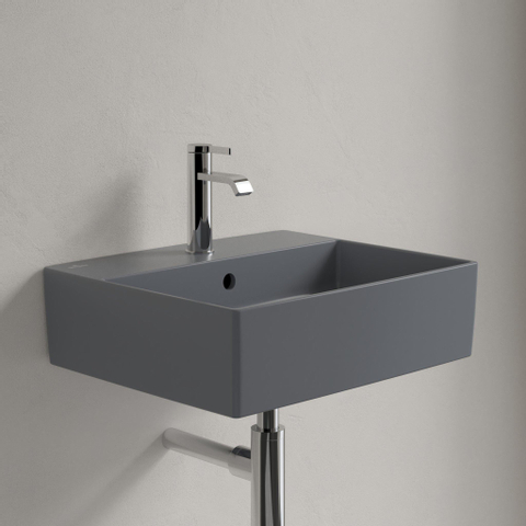 Villeroy & Boch memento 2.0 opzetwastafel - 50x42cm - 1 kraangat - met overloop CeramicPlus - Graphite (mat grijs) SW479728