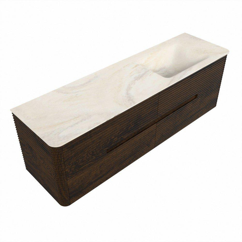 Mondiaz CIRO-DLUX Ensemble de meubles de salle de bains - 160x45x50cm - Plan vasque solid surface Ostra - 1 vasque à droite - 1 trou de robinetterie - 4 tiroirs - Noyer SW1530368