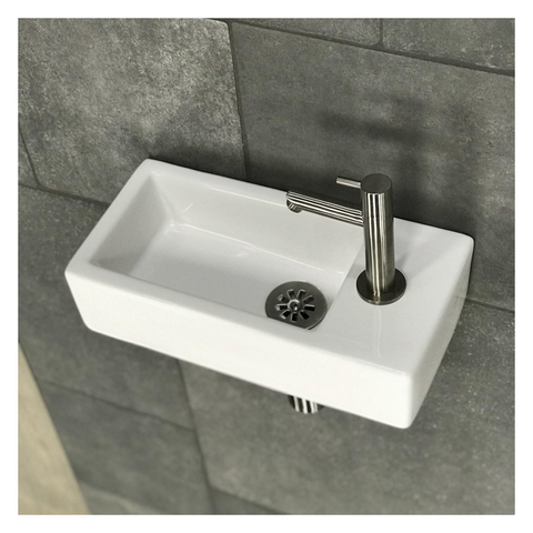 Differnz Hura pack lave-mains – 37,5 x 18,5 x 9 cm – céramique blanche – robinet droit chromé mat SW285507