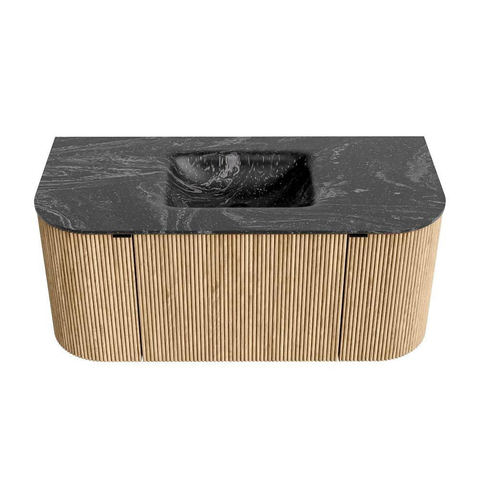 MONDIAZ KURVE-DLUX Meuble de salle de bains 100 cm avec module 25 Len R couleur Oak avec 1 tiroir et 2 portes. Lavabo GRUNNE central 1 trou de robinet couleur Lava. SW1138084