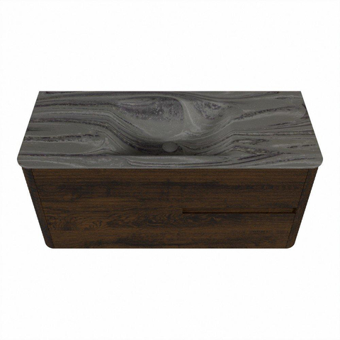 Mondiaz CIRO-DLUX Badkamermeubelset - 110x45x50cm - Solid surface wastafel Sombra - 1 wasbak Midden - 1 kraangat - 2 lades - Walnut SW1530739