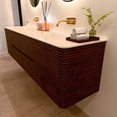 Mondiaz CIRO-DLUX Badkamermeubelset - 190x45x50cm - Solid surface wastafel Nata - 2 wasbak Dubbel - zonder kraangaten - 4 lades - Ruby SW1532078
