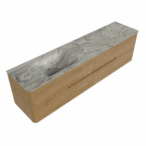 Mondiaz CIRO-DLUX Badkamermeubelset - 190x45x50cm - Solid surface wastafel Glace - 1 wasbak Links - 1 kraangat - 4 lades - Oak SW1531064