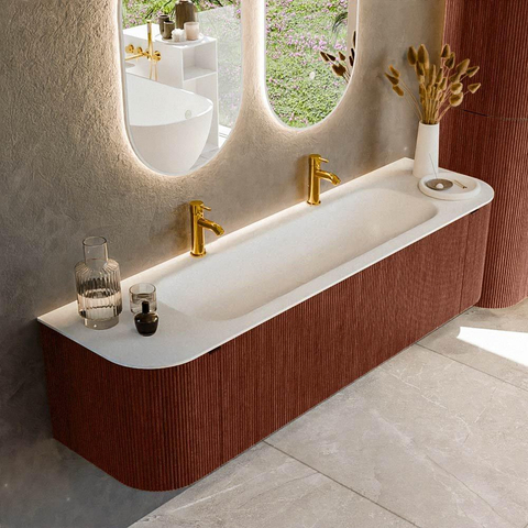 Mondiaz KURVE Ensemble de meubles de salle de bains - 170x46x40cm - 1 tiroir - 2 portes - lavabo solid surface - milieu - 2 trous de robinet - Ruby SW1415305