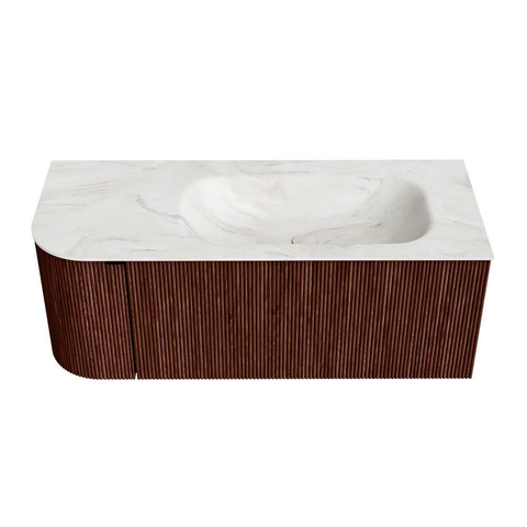 Mondiaz KURVE-DLUX Badkamermeubelset - 115x46x40cm - 1 lade - 1 deur - wastafel solid surface - rechts - zonder kraangat - Ruby SW1415840