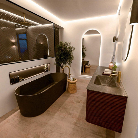 Mondiaz CIRO-DLUX Badkamermeubelset - 170x45x50cm - Solid surface wastafel Lava - 1 wasbak Rechts - 1 kraangat - 4 lades - Ruby SW1531605