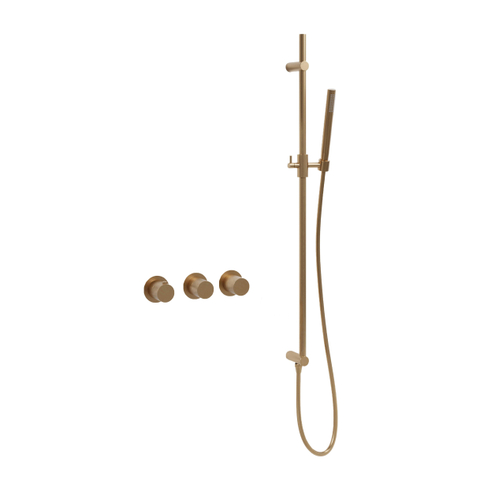 Fortifura Nebbio Ensemble combiné bain - mitigeur thermostatique - barre de douche avec coude mural intégré - flexible de douche lisse - douchette à main sur barre - Remplissage-vidage de baignoire - laiton brossé PVD (or) SW1238066