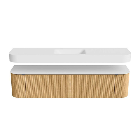 MONDIAZ THOR Meuble de salle de bains - 190cm - arrondi gauche + droite - couleur Oak - 2 tiroirs et 2 portes - Vasque suspendue CLOUD Milieu sans trou de robinet - couleur Talc SW1466361