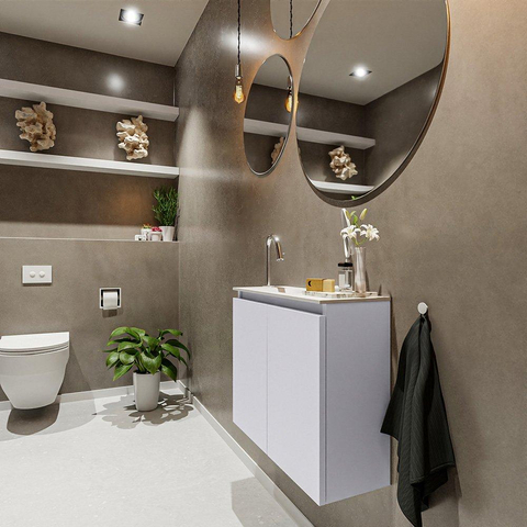 MONDIAZ TURE Toiletmeubel 60x23x50cm met 1 kraangaten 2 deuren cale mat Wastafel Eden links Solid Surface Wit SW475124