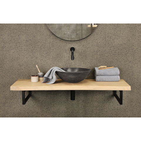 Differnz Limestone vasque à poser - 40x40x15cm - ronde - pierre naturelle - brillant anthracite SW788033