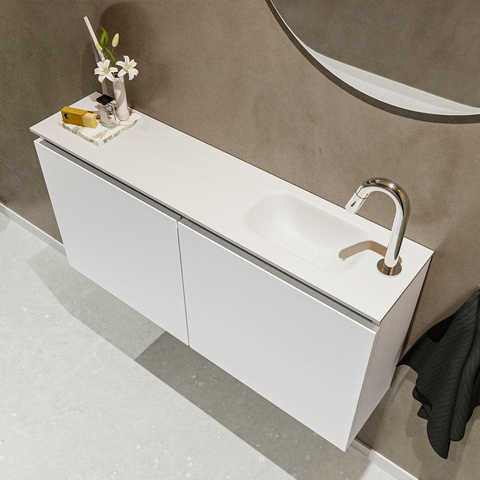 MONDIAZ TURE Toiletmeubel 100x23x50cm met 1 kraangaten 2 deuren talc mat Wastafel Eden rechts Solid Surface Wit SW474903
