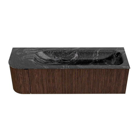 MONDIAZ KURVE-DLUX Meuble de salle de bains 145cm avec module 25 L couleur Walnut avec 1 tiroir et 1 porte. Lavabo BIG LARGE à droite 1 trou de robinet couleur Lava. SW1137274