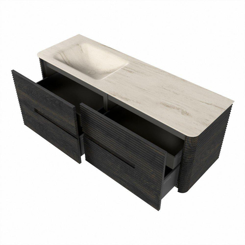 Mondiaz CIRO-DLUX Badkamermeubelset - 140x45x50cm - Solid surface wastafel Meli - 1 wasbak Links - zonder kraangaten - 4 lades - Shadow SW1532522