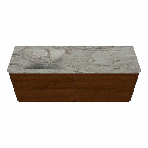 Mondiaz CIRO-DLUX Badkamermeubelset - 140x45x50cm - Solid surface wastafel Glace - 1 wasbak Links - zonder kraangaten - 4 lades - Ruby SW1531570