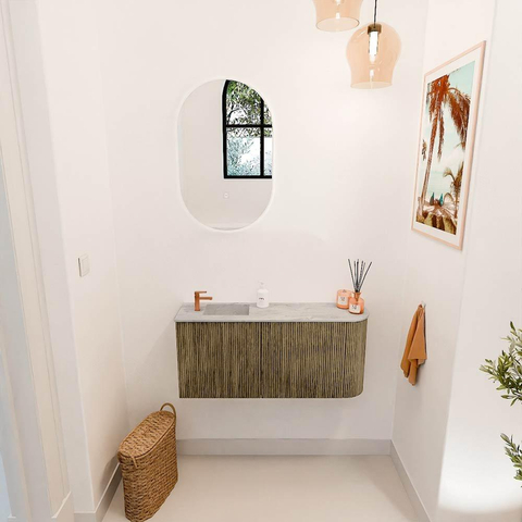 Mondiaz JOYA-DLUX 91.6cm toiletmeubel - ronding rechts kleur Dusk - Wastafel FAYE positie Links 1 kraangat kleur Glace. SW1423167