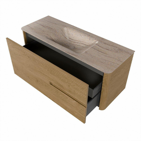 Mondiaz CIRO-DLUX Badkamermeubelset - 120x45x50cm - Solid surface wastafel Saba - 1 wasbak Midden - zonder kraangaten - 2 lades - Oak SW1531202
