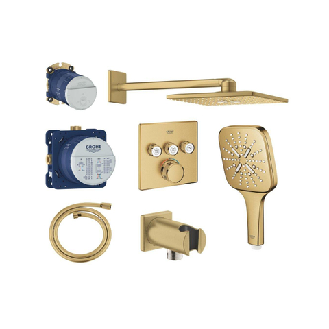 Grohe Grohtherm ensemble de douche à pluie encastré - pomme de douche carrée - douchette carrée - Cool Sunrise brossé SW1235154