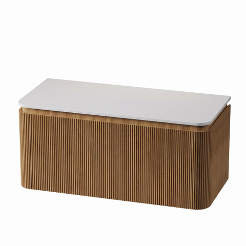 Royal Plaza Terra Edge Badkamermeubelset - 100x44.7x46cm - solid surface topblad wit mat - 2 lades - sandwood (licht eiken) SW1471956