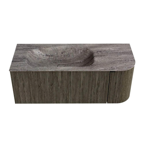 MONDIAZ KURVE-DLUX 115cm badmeubel ronding Rechts kleur Shadow met 1 lade en 1 deur. Wastafel BIG SMALL Links zonder kraangat Oza. SW1432887