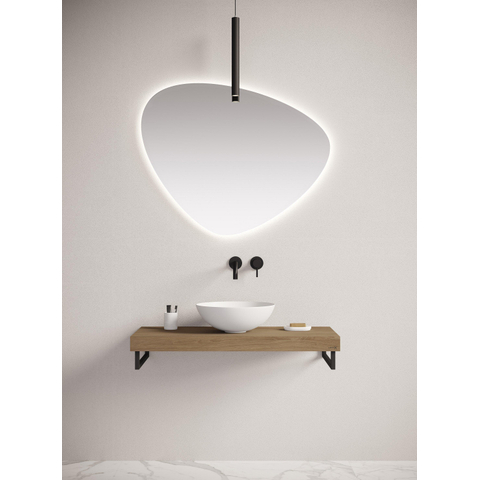 Looox Wood collection Solo plan sous vasque - 100x46cm - Avec porte-serviettes noir mat - Chêne massif Old grey SW108683