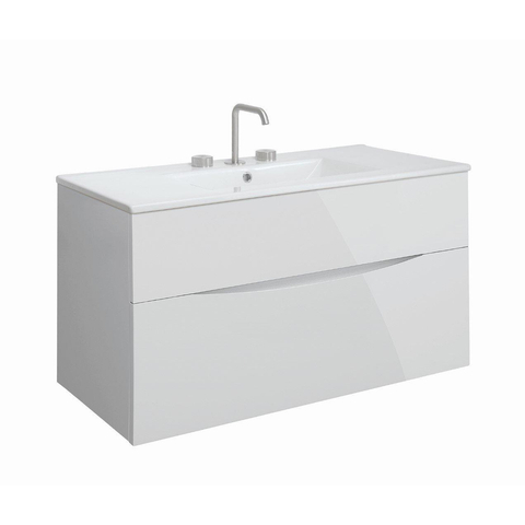 Crosswater Glide II Wastafelonderkast - 100x45x52cm - 2 lades - greeploos - glans wit (grijs) SW487212