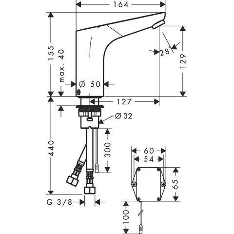 Hansgrohe Focus E2 wastafelkraan electronisch - inclusief sensor 230V - inclusief temperatuurgreep - hoogglans chroom 0605534