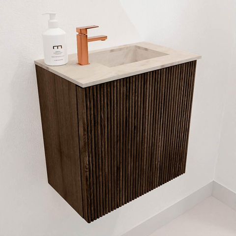 Mondiaz JOYA-DLUX Meuble de toilette 40cm - couleur Walnut - Vasque FAYE position Droite 1 trou de robinet couleur Frappe SW1422248