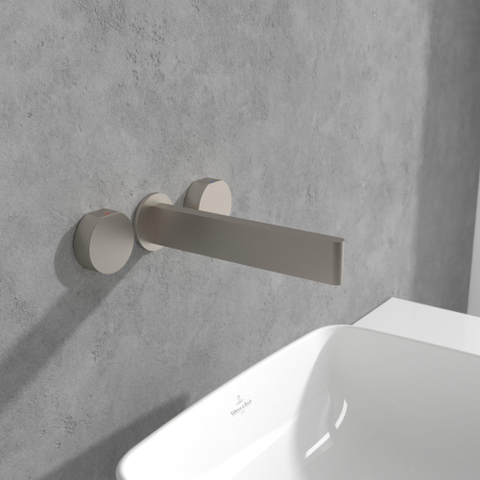 Villeroy & Boch Dawn wastafeluitloop set - zonder pop up - wandmontage afbouwdeel - Brushed Nickel (rvs) SW974339