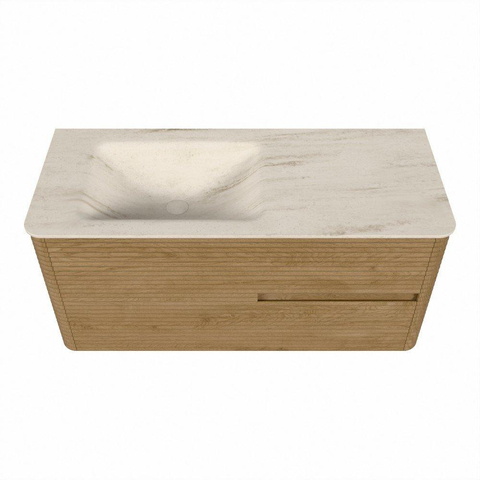Mondiaz CIRO-DLUX Badkamermeubelset - 110x45x50cm - Solid surface wastafel Meli - 1 wasbak Links - zonder kraangaten - 2 lades - Oak SW1531388