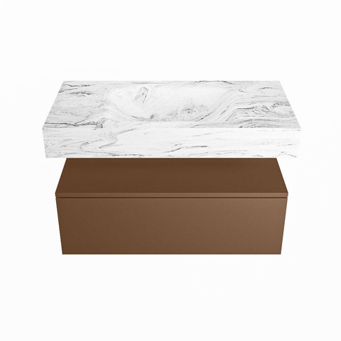 Mondiaz ALAN-DLUX Ensemble de meuble - 90cm - meuble Rust mat - 1 tiroir - Lavabo Cloud Glace suspendu - vasque Centre - 0 trous de robinet SW805595