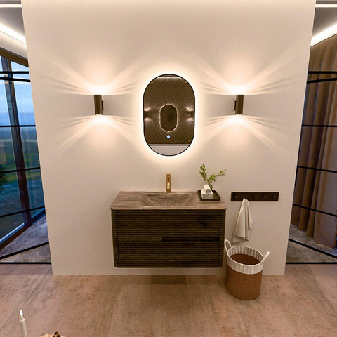 Mondiaz CIRO-DLUX Badkamermeubelset - 90x45x50cm - Solid surface wastafel Oza - 1 wasbak Midden - 1 kraangat - 2 lades - Shadow SW1532616