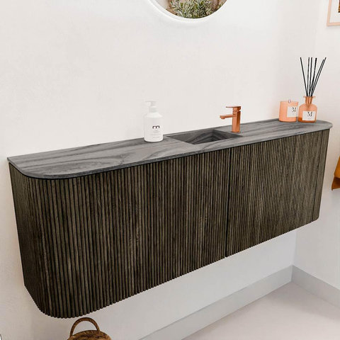 Mondiaz JOYA-DLUX 123.2cm toiletmeubel - ronding links en rechts kleur Shadow - Wastafel FAYE positie Midden 1 kraangat kleur Sombra. SW1425248