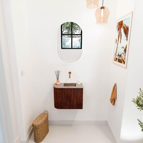 Mondiaz JOYA-DLUX Meuble de toilette 51,6cm - arrondi gauche couleur Ruby - Lavabo FAYE position Droite Sans trou de robinet couleur Arena SW1425284