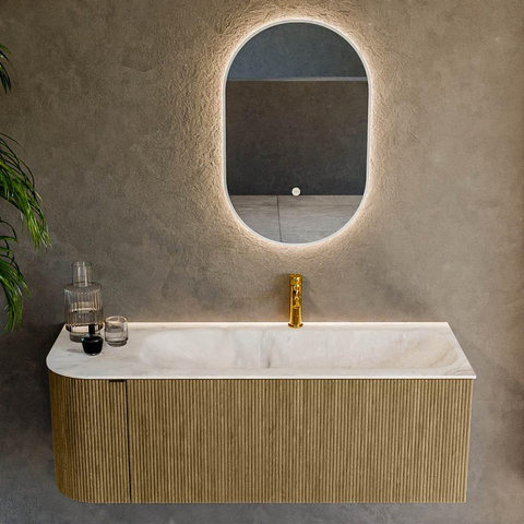 Mondiaz KURVE-DLUX Ensemble de meuble de salle de bains - 125x46x40cm - 1 tiroir - 1 porte - lavabo solid surface - droit - 1 trou de robinet - Dusk SW1414897
