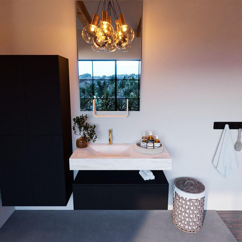 Mondiaz ALAN-DLUX Ensemble de meuble - 100cm - meuble Urban mat - 1 tiroir - Lavabo Cloud Ostra suspendu - vasque Gauche - 1 trou de robinet SW807306