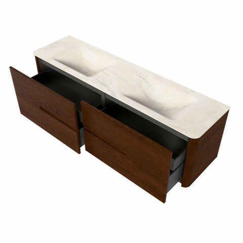 Mondiaz CIRO-DLUX Badkamermeubelset - 170x45x50cm - Solid surface wastafel Ostra - 2 wasbak Dubbel - zonder kraangaten - 4 lades - Ruby SW1531871