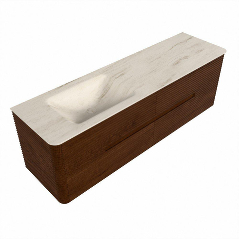 Mondiaz CIRO-DLUX Meuble de salle de bains - 160x45x50cm - Plan vasque en solid surface Meli - 1 vasque à gauche - sans trous de robinetterie - 4 tiroirs - Ruby SW1531780