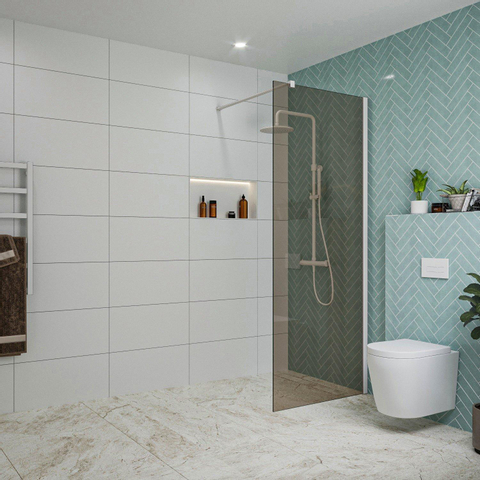 Fortifura Galeria paroi de douche - 80x200cm - verre fumé - 8mm - bras mural - blanc mat SW876889