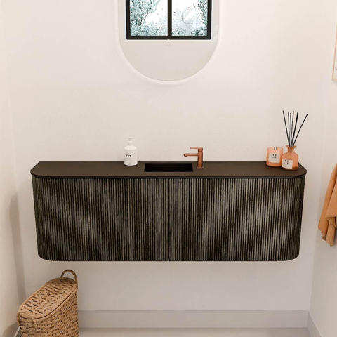 Mondiaz JOYA 123.2cm meuble de salle de bains - arrondis gauche et droite couleur Shadow - Vasque FAYE position Milieu 1 trou de robinet couleur Urban. SW1421527