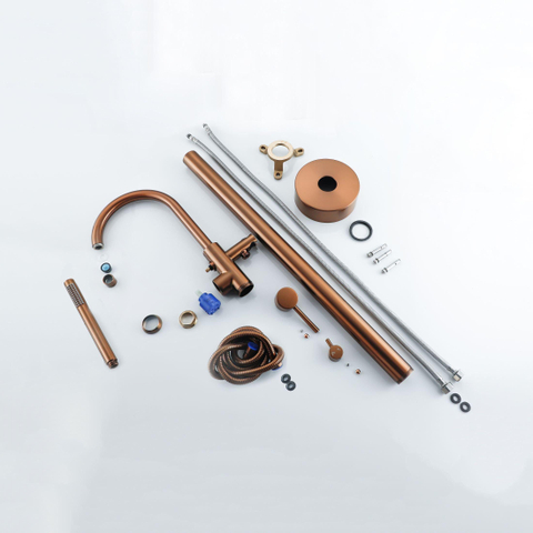 Fortifura Calvi Vrijstaande Badkraan - 113cm - handdoucheset - PVD - geborsteld koper SW970039