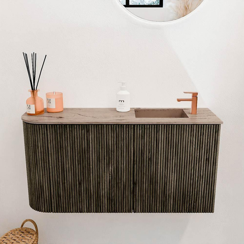 Mondiaz JOYA-DLUX Meuble de salle de bains 81.6cm - arrondi gauche couleur Shadow - Lavabo FAYE position Droite 1 trou de robinet couleur Arena. SW1424829