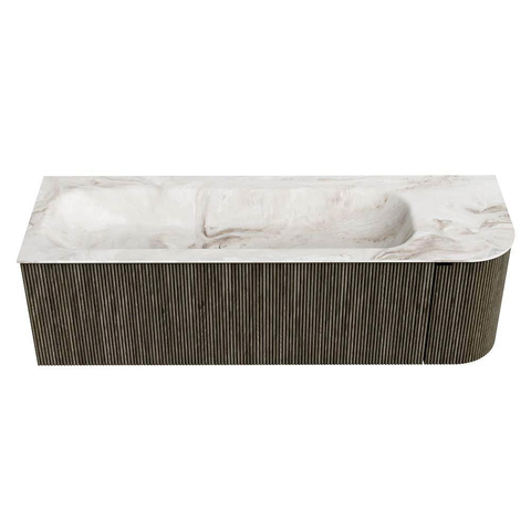 Mondiaz KURVE-DLUX Badkamermeubelset - 145x46x40cm - 1 lade - 1 deur - wastafel solid surface - links - zonder kraangat - Shadow SW1414367