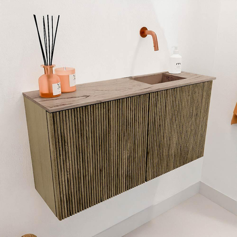 Mondiaz JOYA-DLUX 80cm toiletmeubel - kleur Dusk - Wastafel FAYE positie Rechts Zonder kraangat kleur Arena. SW1425746